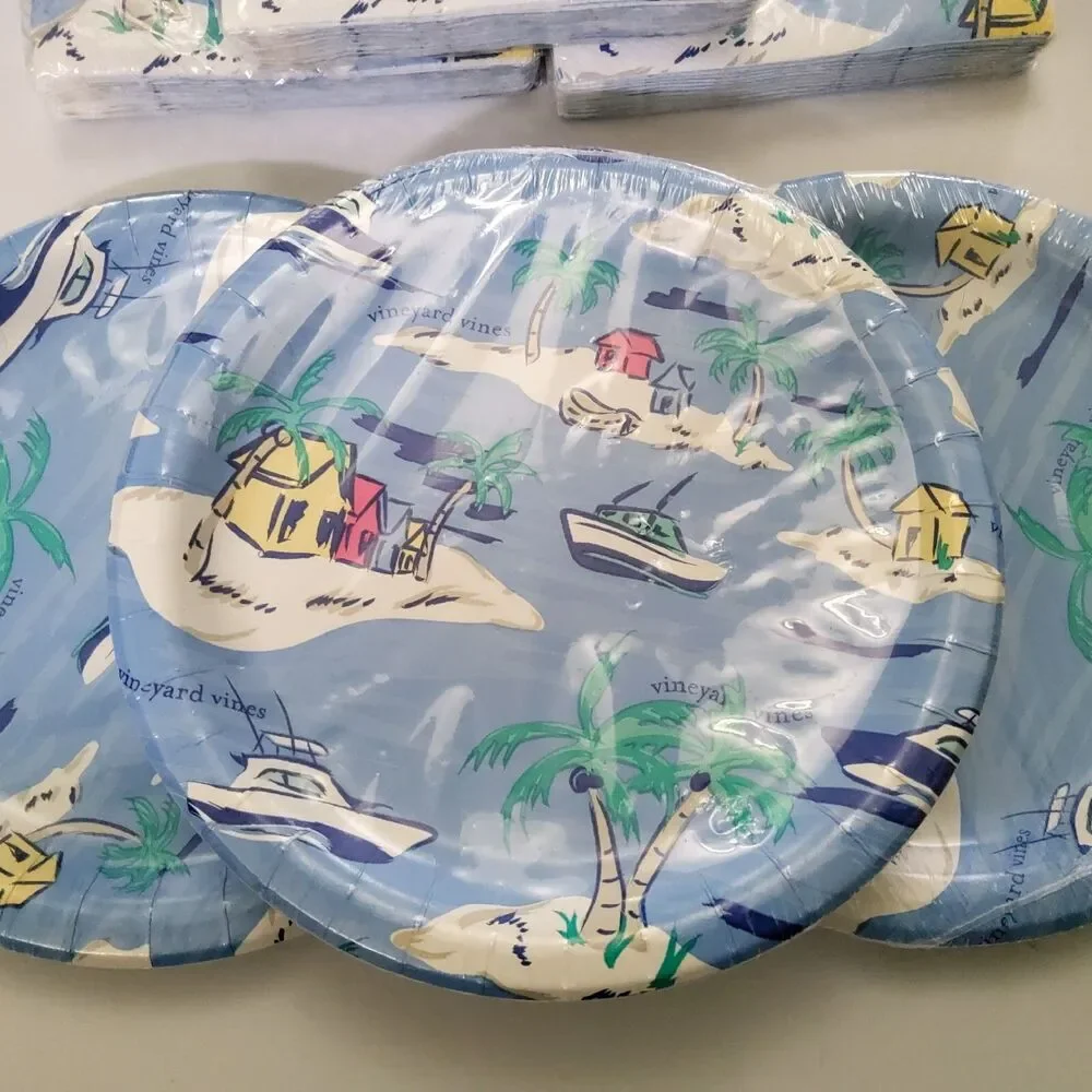 Vineyard Vines Boating Beach Vacation (30) Snack Plates, (30) Beverage Napkins